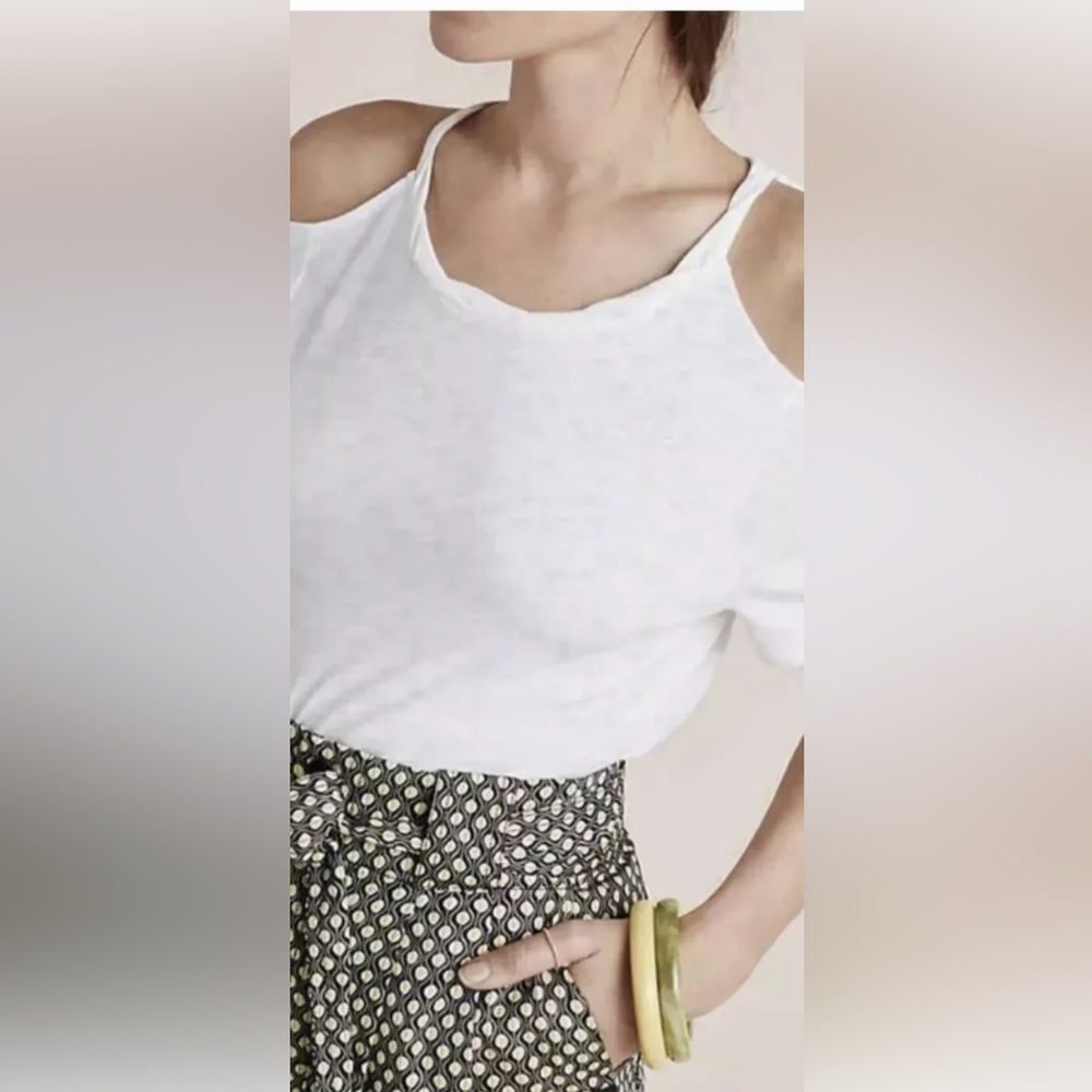 NWT $48 Anthropologie Maeve Top Tee White Cold Shoulder Medium